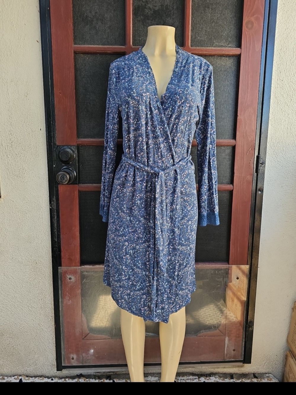 Victoria's Secret Blue Floral Wrap Robe with Tie Belt